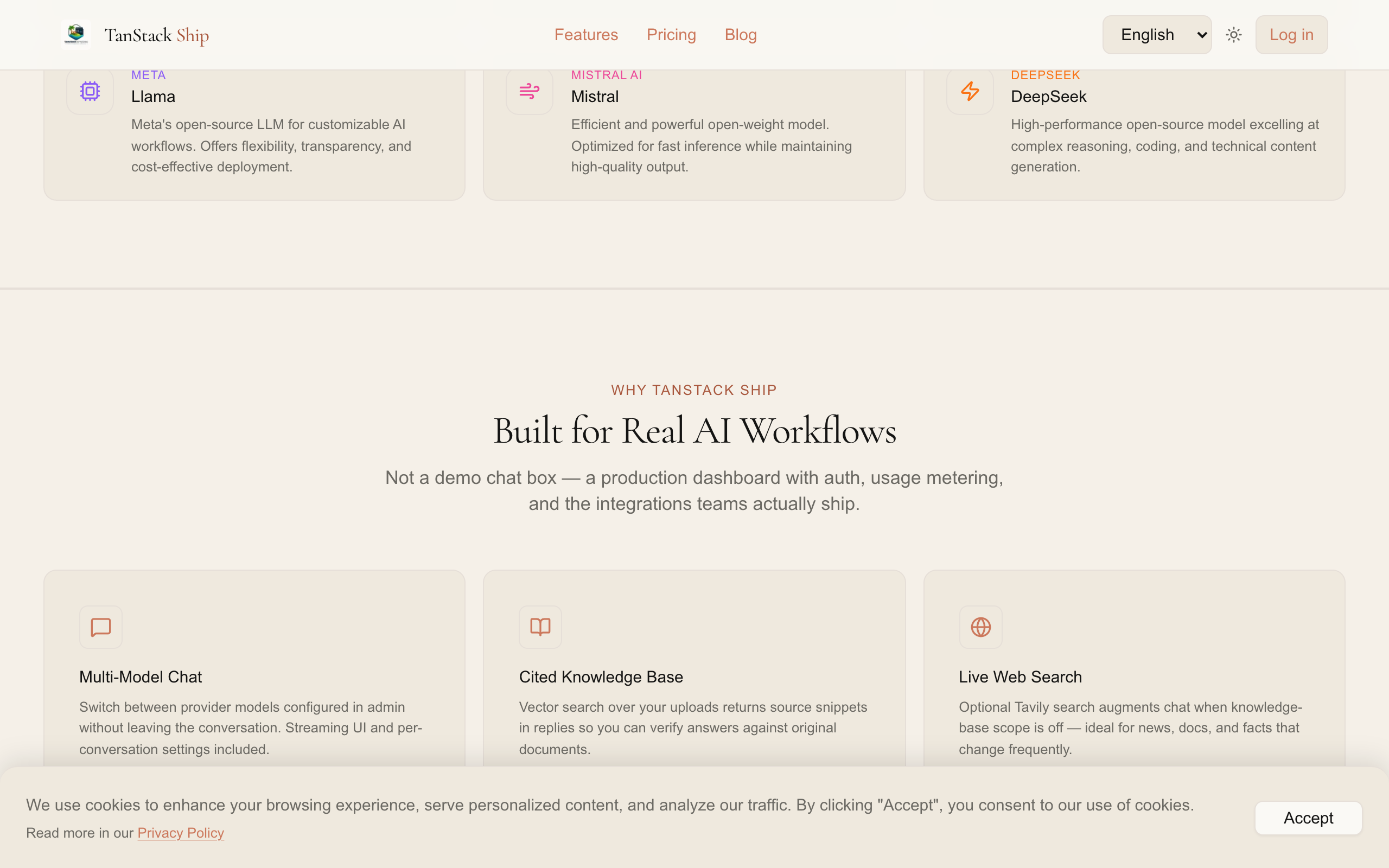 AI model integrations and social proof sections